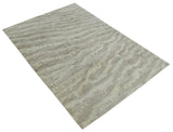 Modern Abstract Silver and Beige Hand knotted 6x9 Art Silk Area Rug-Area Rug-Parc Decor