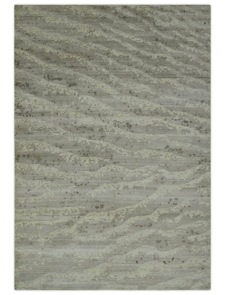 Modern Abstract Silver and Beige Hand knotted 6x9 Art Silk Area Rug-Area Rug-Parc Decor