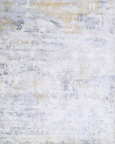 Modern Abstract Silver And Blue Hand Loom Viscose Area Rug