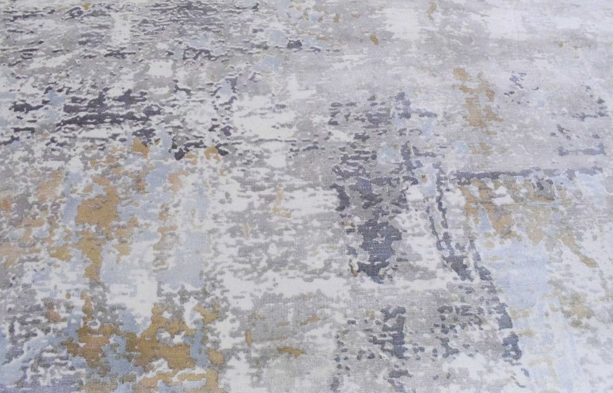 Modern Abstract Silver And Blue Hand Loom Viscose Area Rug