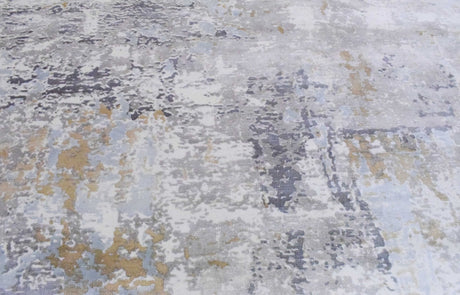 Modern Abstract Silver And Blue Hand Loom Viscose Area Rug
