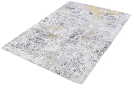 Modern Abstract Silver And Blue Hand Loom Viscose Area Rug