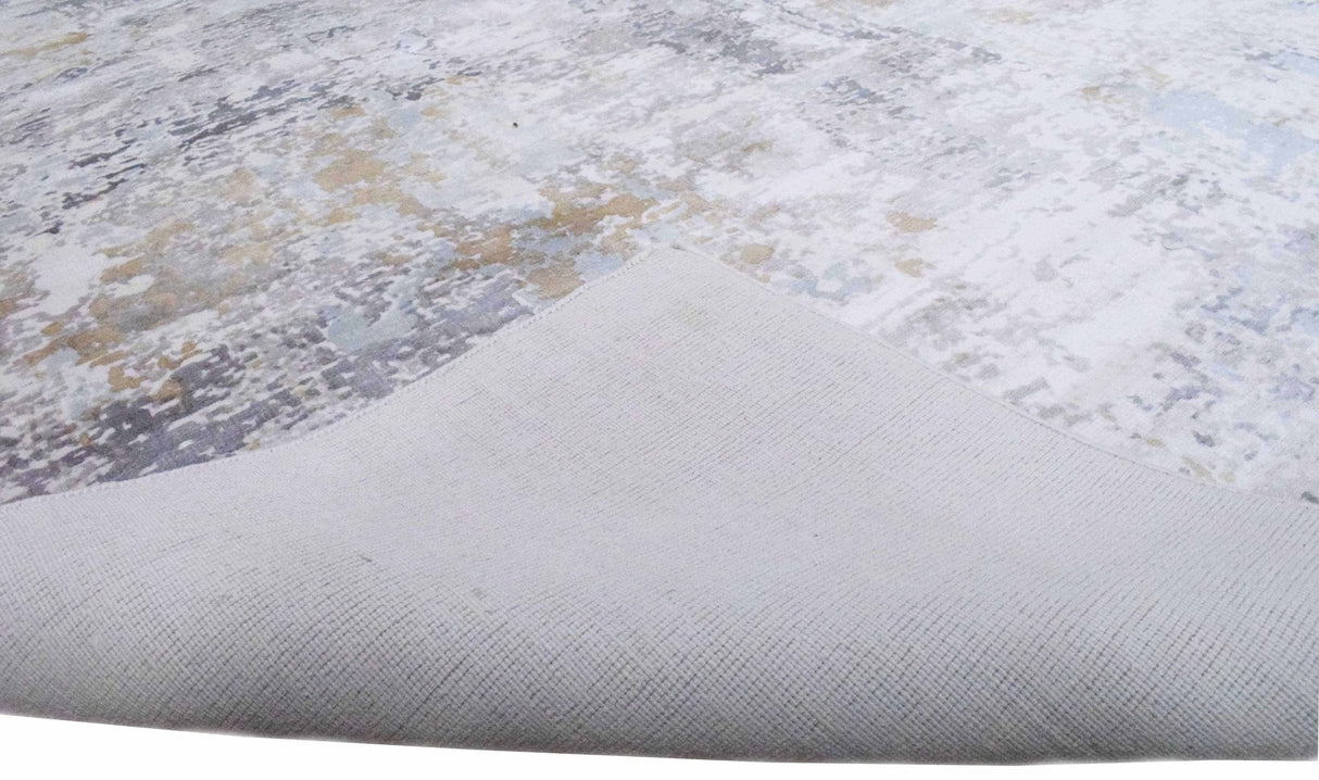 Modern Abstract Silver And Blue Hand Loom Viscose Area Rug