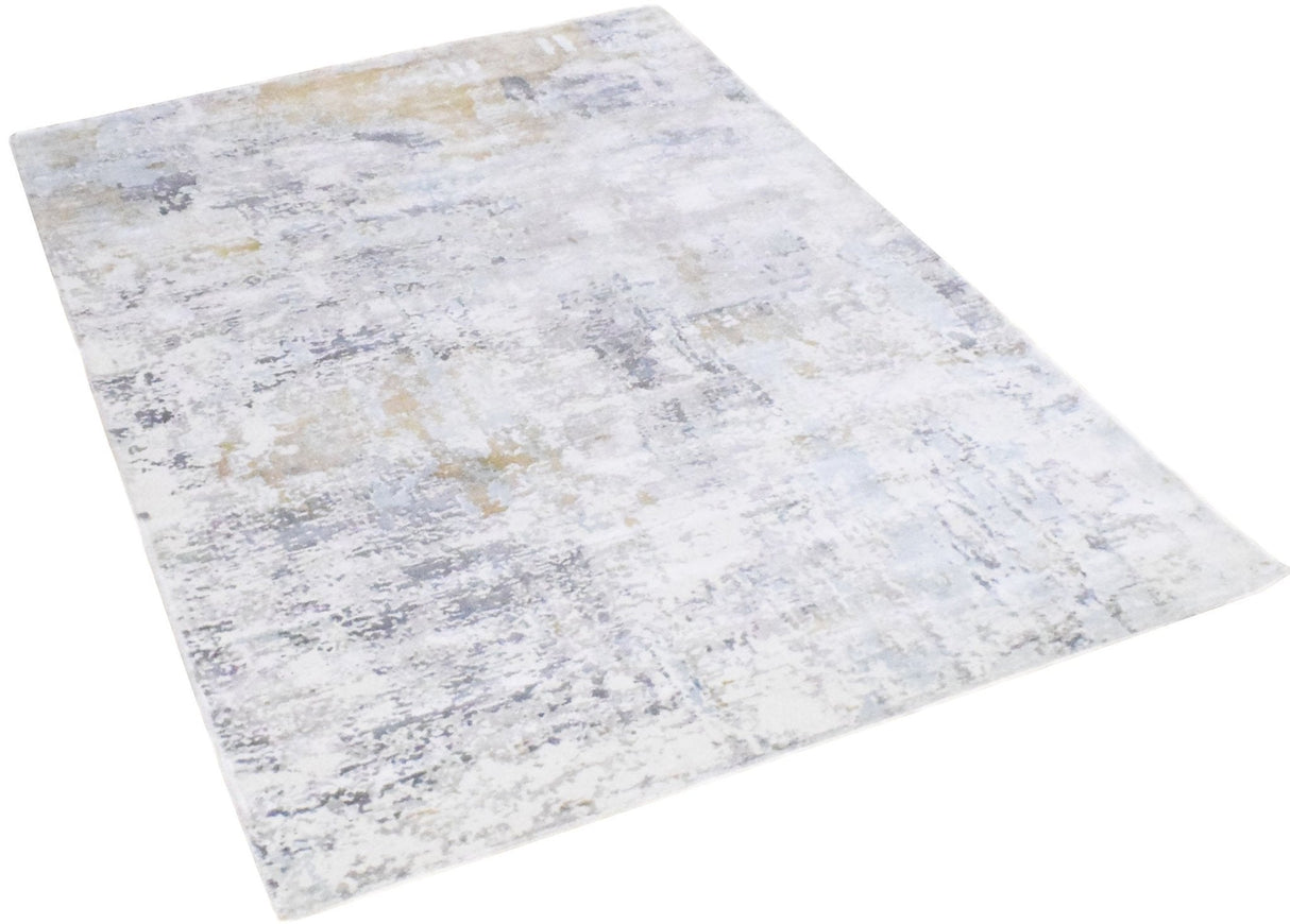 Modern Abstract Silver And Blue Hand Loom Viscose Area Rug