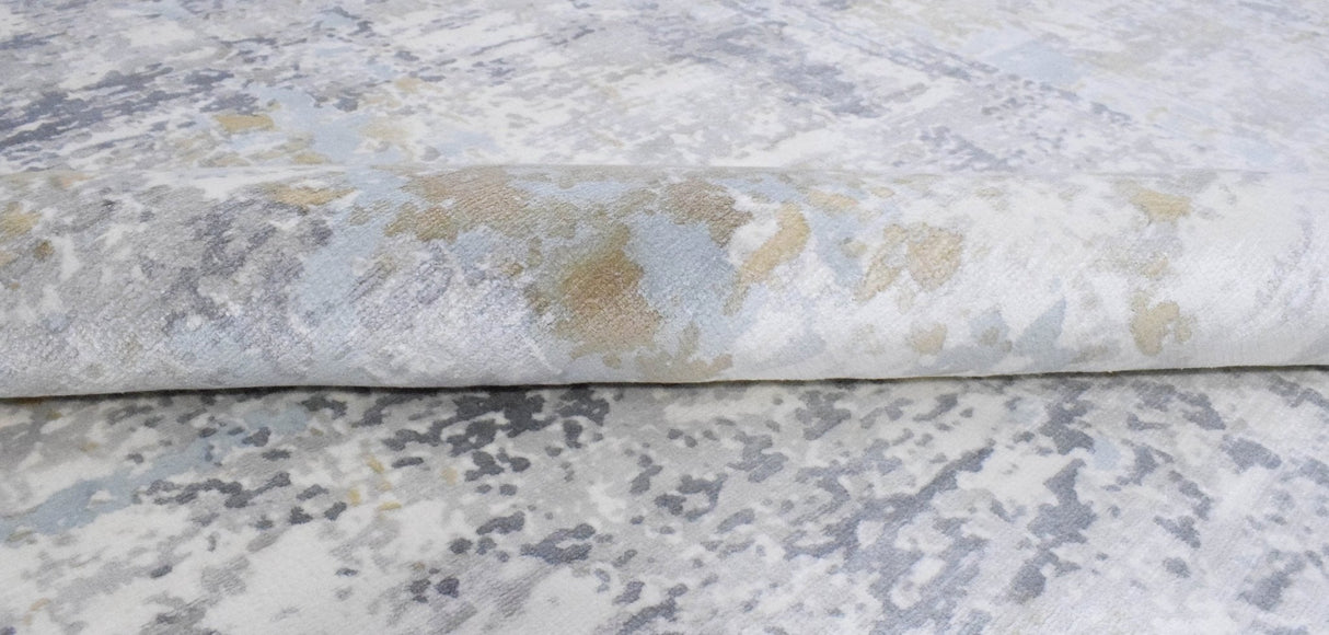 Modern Abstract Silver And Blue Hand Loom Viscose Area Rug