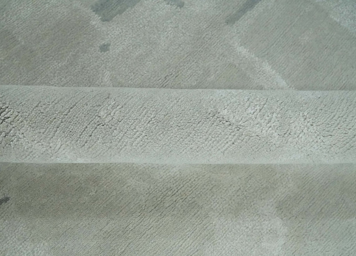 Modern Abstract Silver And Gray Hand knotted Art Silk Area Rug-Area Rug-Parc Decor