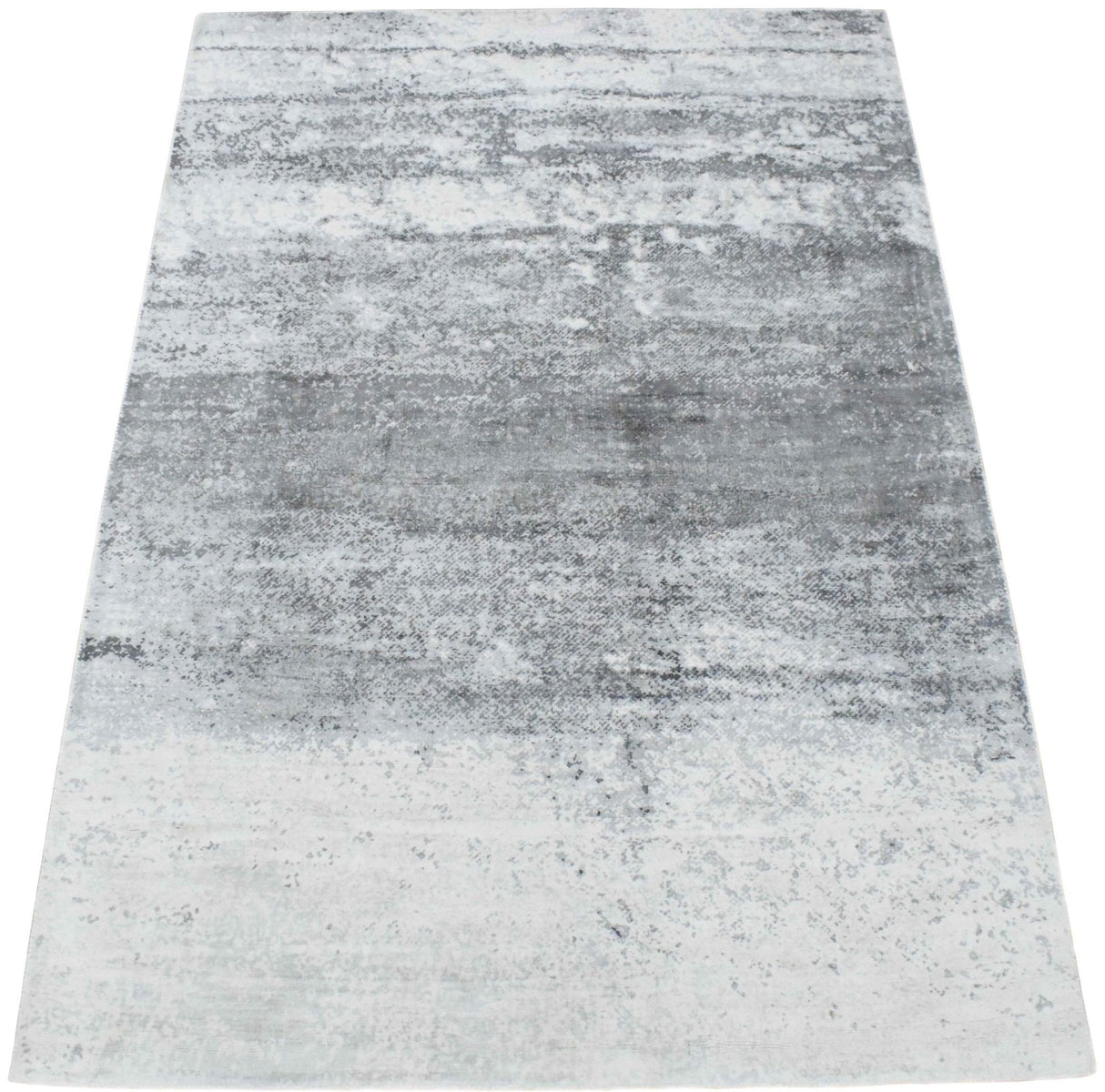 Modern Abstract Silver and Gray Hand Loom Viscose 5x7 Area Rug