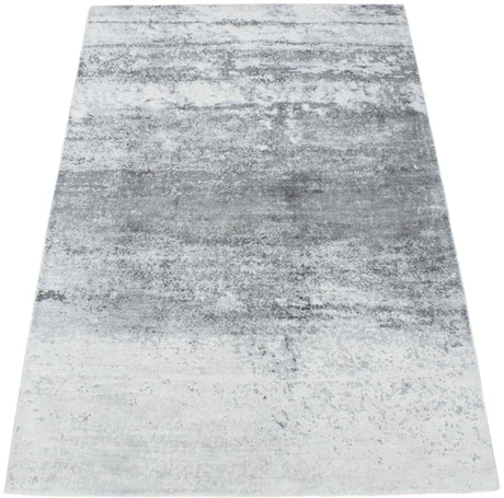 Modern Abstract Silver and Gray Hand Loom Viscose 5x7 Area Rug