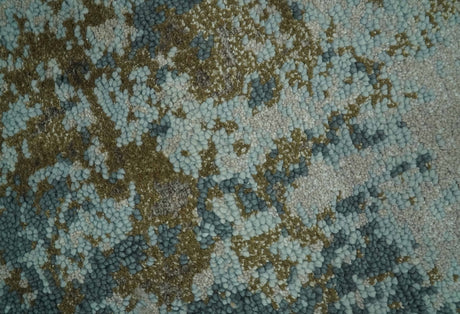 Modern Abstract Silver, Gray, Olive and Tan Hand Knotted 5x8 wool Area Rug