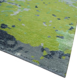 Modern Abstract Silver, Green and Gray Hand Knotted 8x10 Wool and Bamboo Silk Area Rug