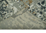 Modern Abstract Silver, Ivory, Charcoal and Olive Hand Knotted 5.6x8 wool Area Rug