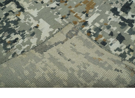 Modern Abstract Silver, Ivory, Charcoal and Olive Hand Knotted 5.6x8 wool Area Rug
