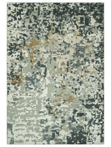 Modern Abstract Silver, Ivory, Charcoal and Olive Hand Knotted 5.6x8 wool Area Rug