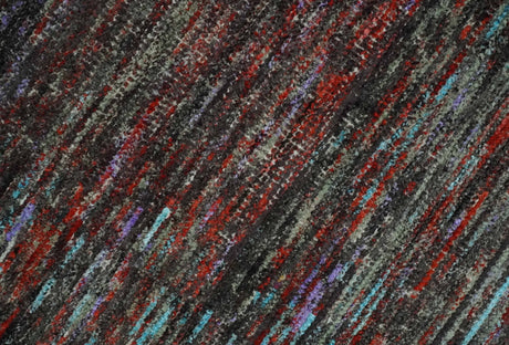 Modern Abstract Vibrant Colorful Maroon, Violet, Blue and Charcoal Hand knotted Flat Woven 8x11.6 wool Area Rug