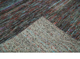 Modern Abstract Vibrant Colorful Maroon, Violet, Blue and Charcoal Hand knotted Flat Woven 8x11.6 wool Area Rug
