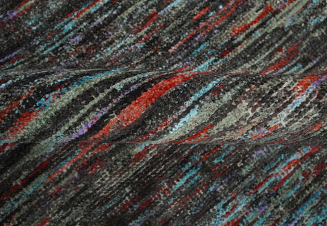 Modern Abstract Vibrant Colorful Maroon, Violet, Blue and Charcoal Hand knotted Flat Woven 8x11.6 wool Area Rug