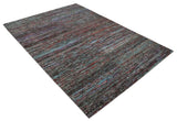 Modern Abstract Vibrant Colorful Maroon, Violet, Blue and Charcoal Hand knotted Flat Woven 8x11.6 wool Area Rug
