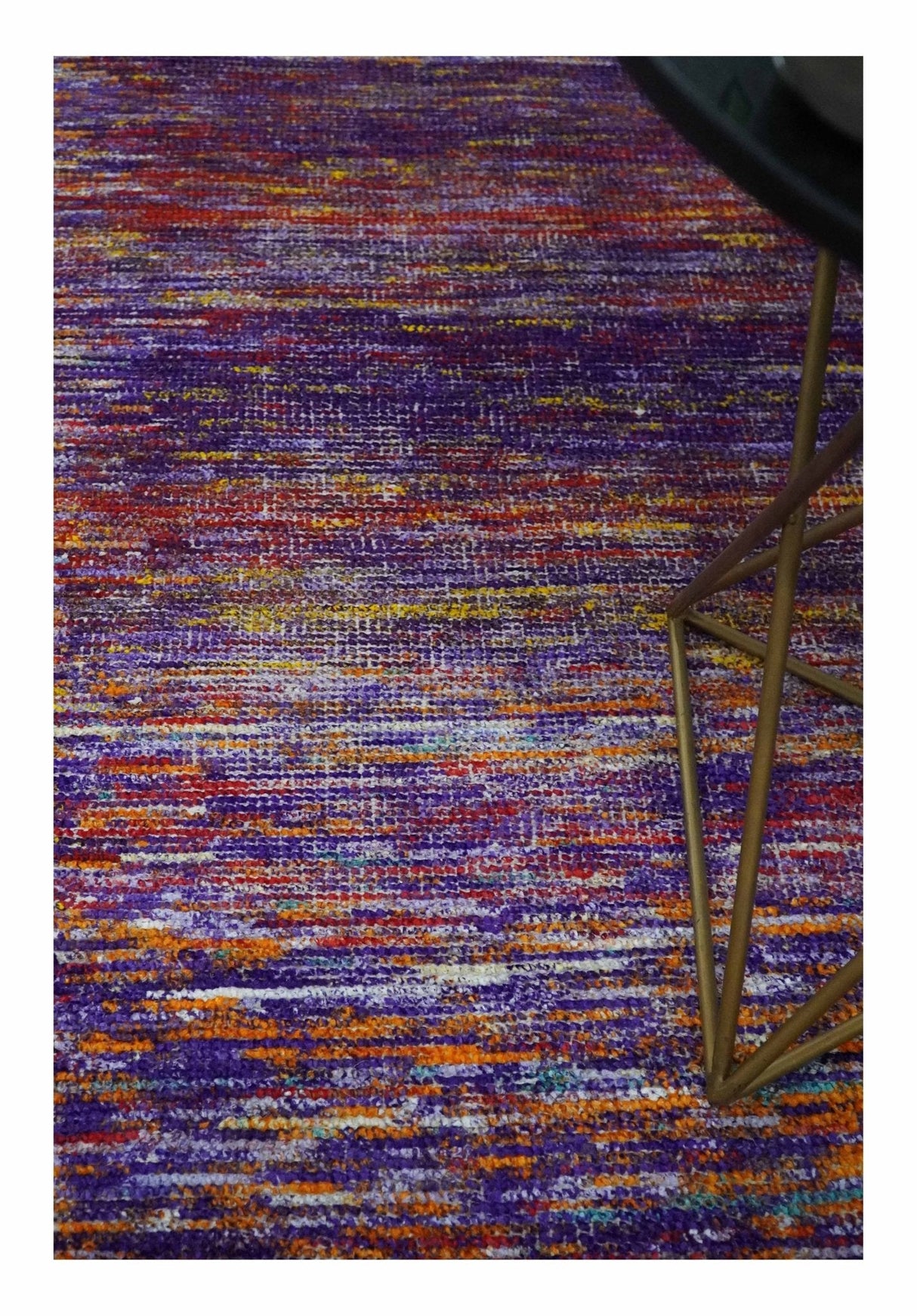 Modern Abstract Vibrant Colorful Violet, Gold, Rust and Ivory Hand knotted Flat Woven 8x10 wool Area Rug