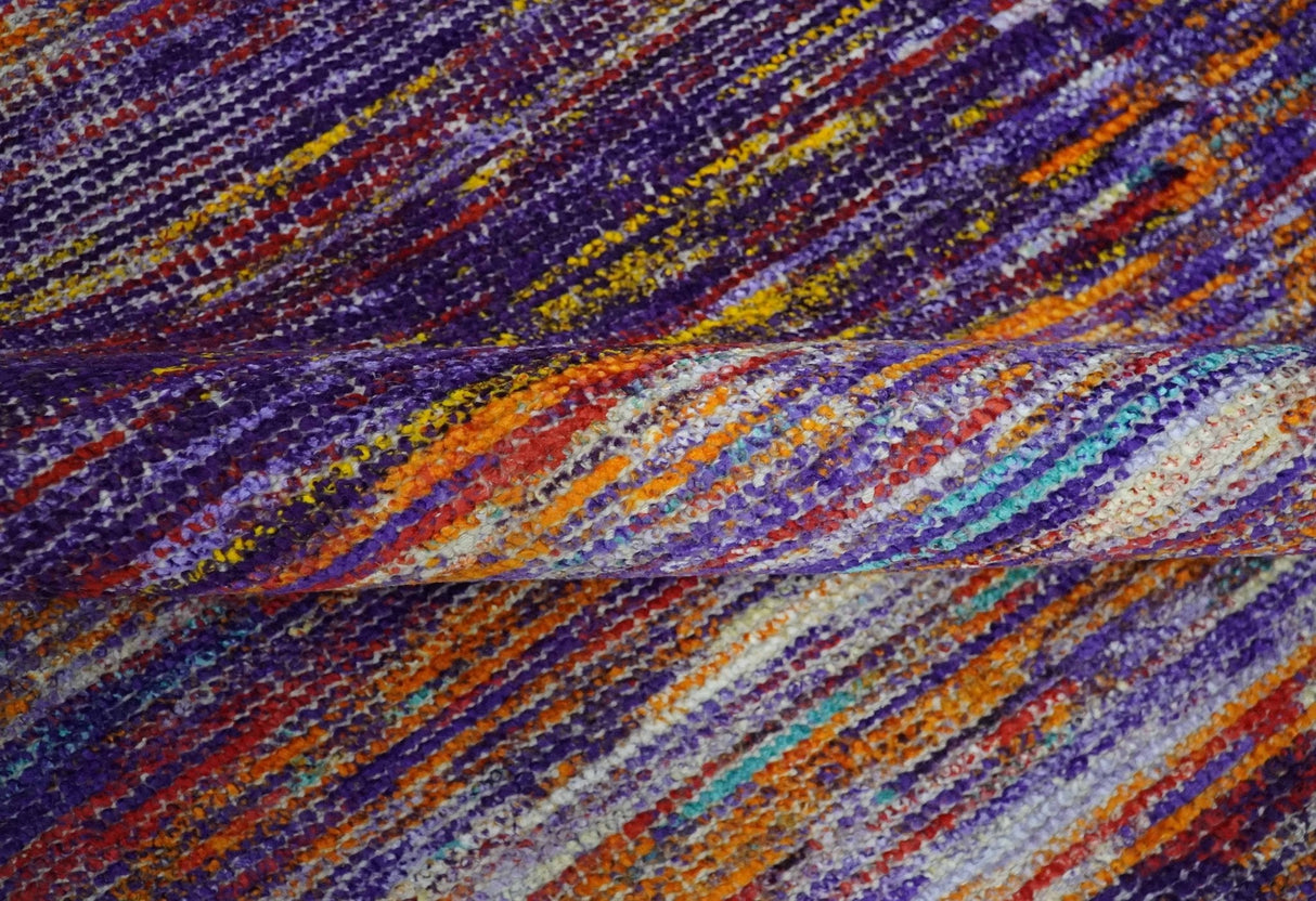 Modern Abstract Vibrant Colorful Violet, Gold, Rust and Ivory Hand knotted Flat Woven 8x10 wool Area Rug