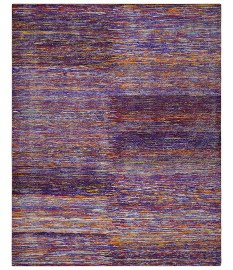 Modern Abstract Vibrant Colorful Violet, Gold, Rust and Ivory Hand knotted Flat Woven 8x10 wool Area Rug