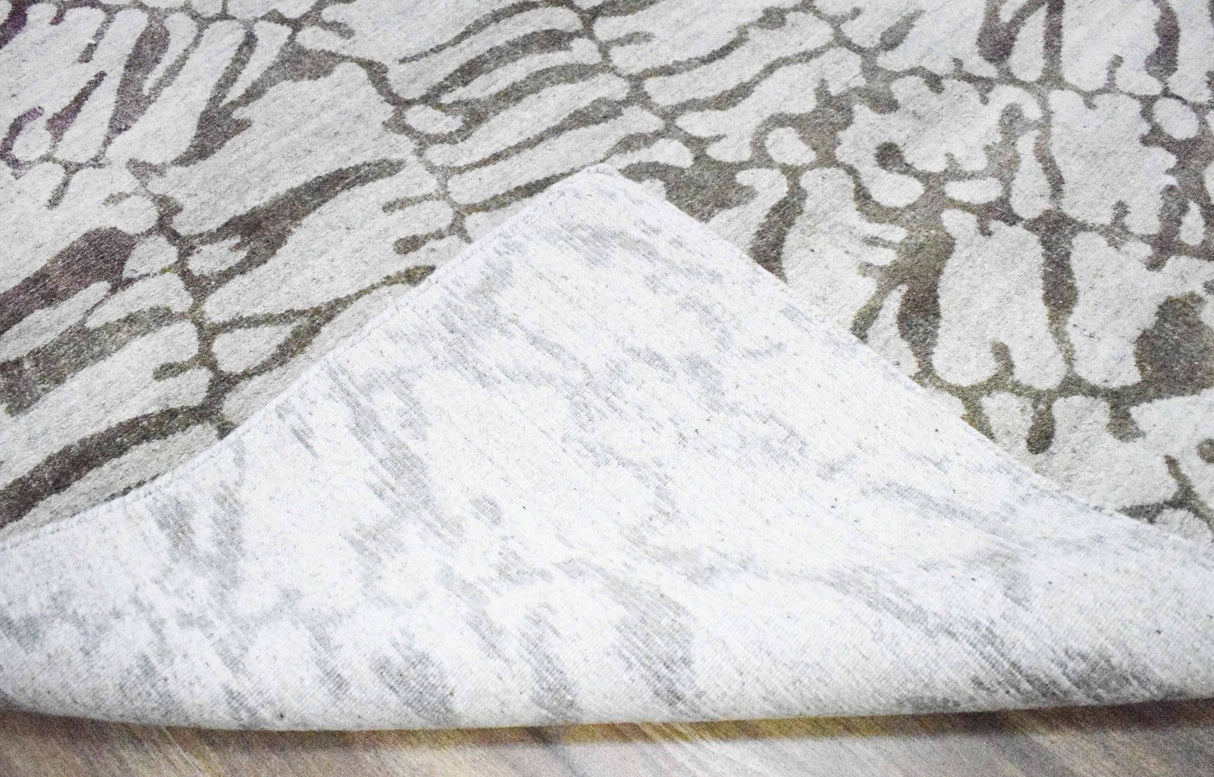 Modern Abstract White And Brown Hand loom 8x10 Viscose Area Rug