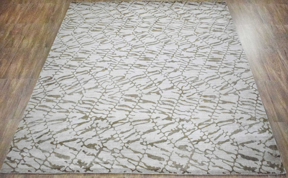 Modern Abstract White And Brown Hand loom 8x10 Viscose Area Rug