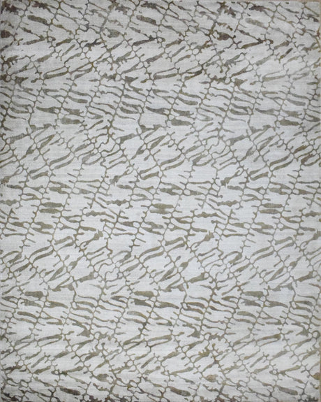 Modern Abstract White And Brown Hand loom 8x10 Viscose Area Rug