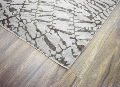 Modern Abstract White And Brown Hand loom 8x10 Viscose Area Rug