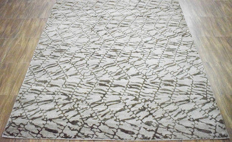 Modern Abstract White And Brown Hand loom 8x10 Viscose Area Rug