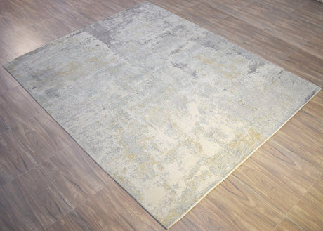 Modern Abstract Yellow And Gray Hand Loom Wool And Viscose Area Rug