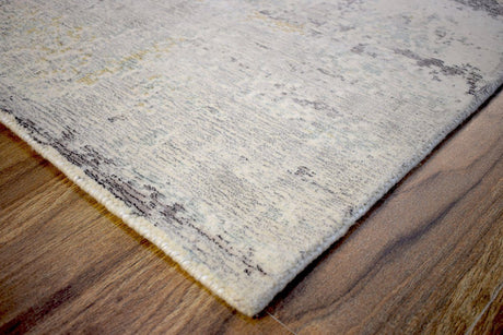 Modern Abstract Yellow And Gray Hand Loom Wool And Viscose Area Rug