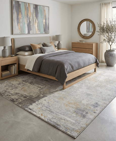 Modern Abstract Yellow And Gray Hand Loom Wool And Viscose Area Rug
