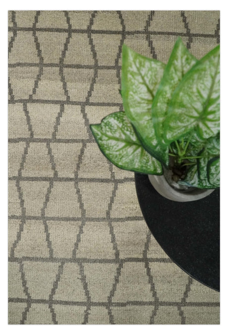Modern Beige and Brown Geometric 5x7 Blended Wool Flatwoven Area Rug