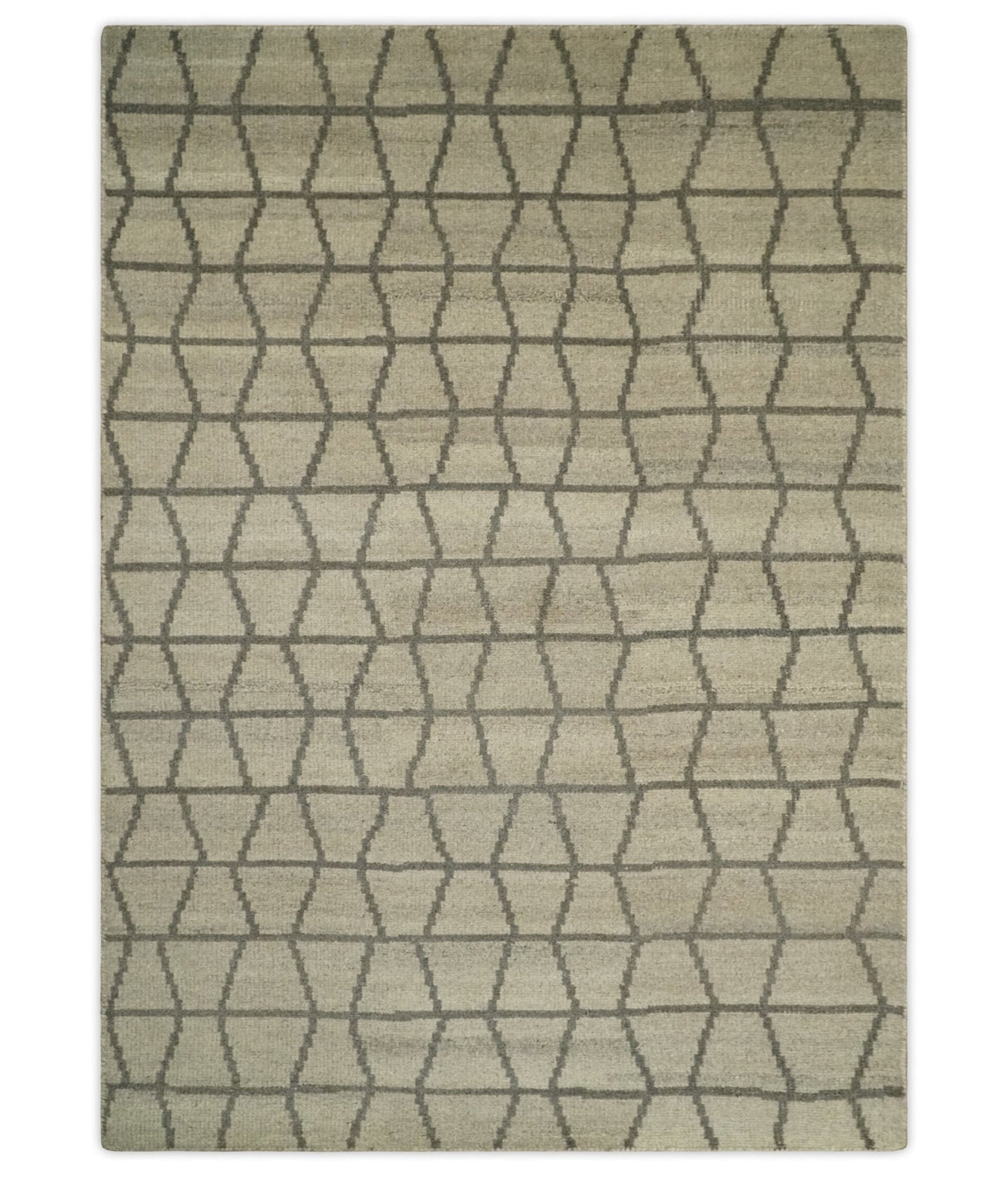 Modern Beige and Brown Geometric 5x7 Blended Wool Flatwoven Area Rug
