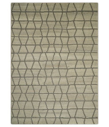 Modern Beige and Brown Geometric 5x7 Blended Wool Flatwoven Area Rug