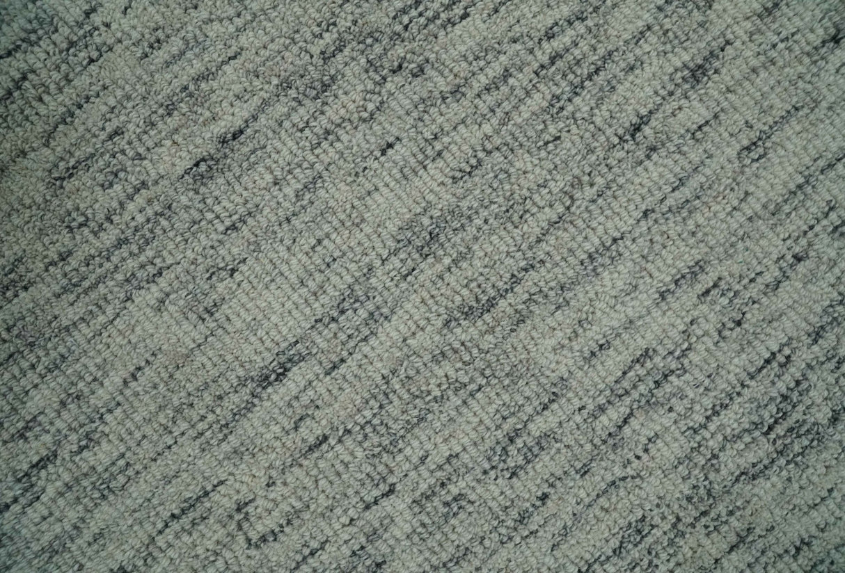 Modern Beige and Charcoal Solid Shaded Hand Tufted Natural Wool Area Rug