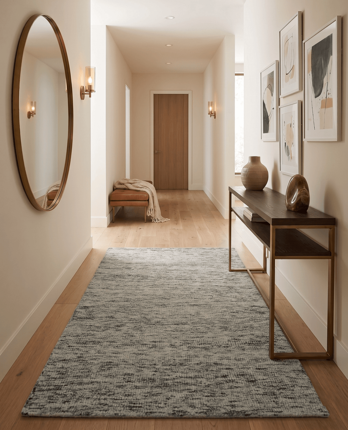 Modern Beige and Charcoal Solid Shaded Hand Tufted Natural Wool Area Rug