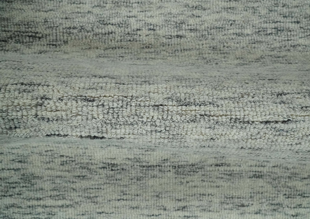 Modern Beige and Charcoal Solid Shaded Hand Tufted Natural Wool Area Rug