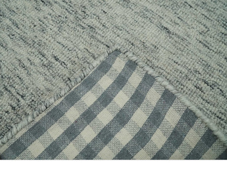 Modern Beige and Charcoal Solid Shaded Hand Tufted Natural Wool Area Rug