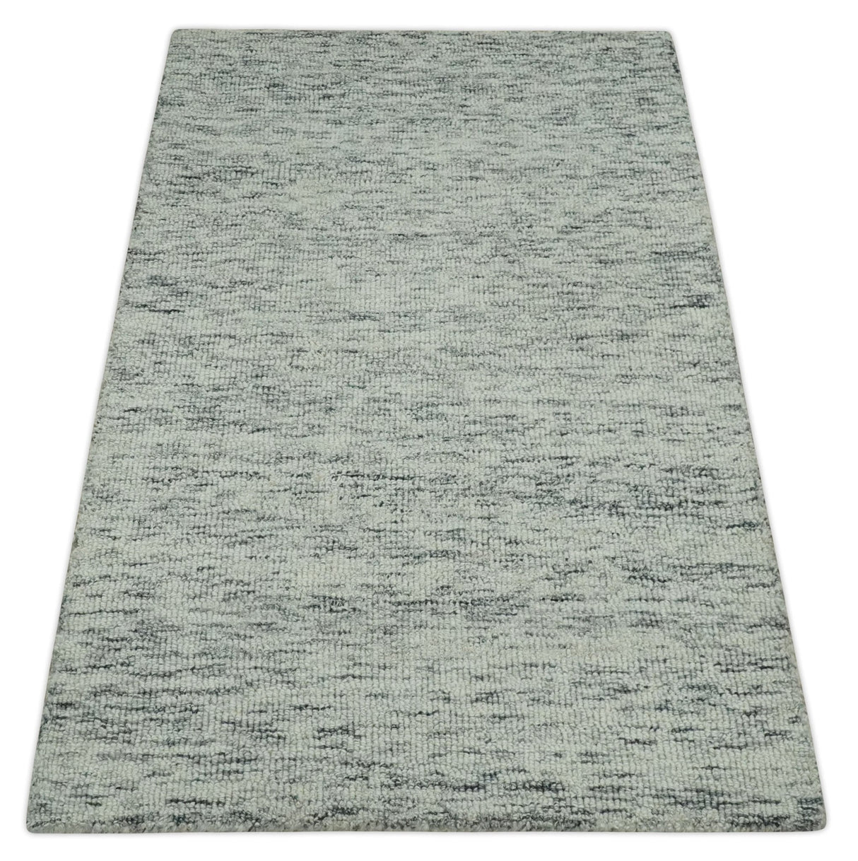 Modern Beige and Charcoal Solid Shaded Hand Tufted Natural Wool Area Rug