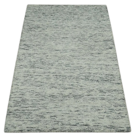 Modern Beige and Charcoal Solid Shaded Hand Tufted Natural Wool Area Rug
