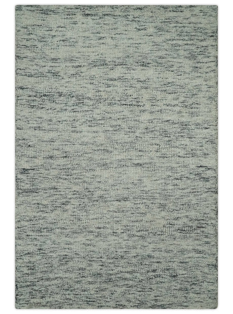 Modern Beige and Charcoal Solid Shaded Hand Tufted Natural Wool Area Rug