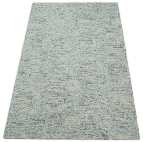 Modern Beige and Silver Hand Tufted Wool Area Rug