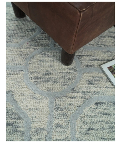 Modern Beige and Silver Hand Tufted Wool Area Rug