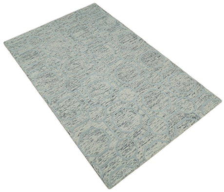 Modern Beige and Silver Hand Tufted Wool Area Rug