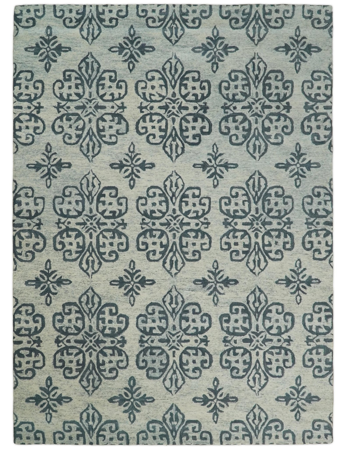 Modern Blue And Beige Hand-Tufted Wool Area Rug