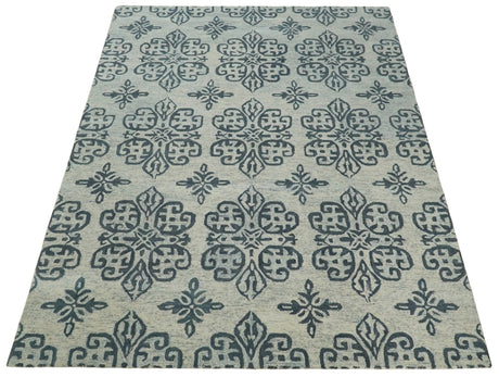 Modern Blue And Beige Hand-Tufted Wool Area Rug