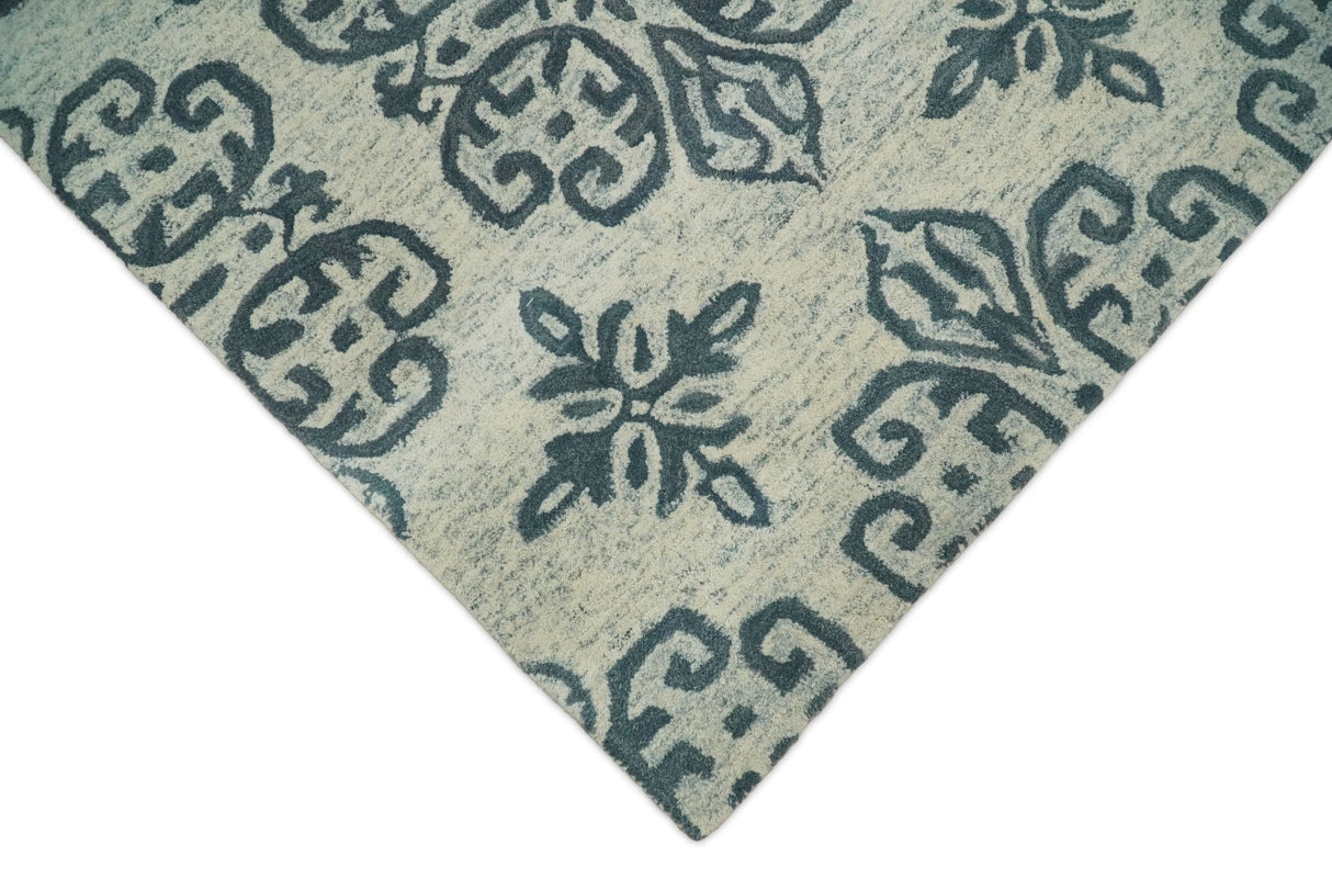 Modern Blue And Beige Hand-Tufted Wool Area Rug