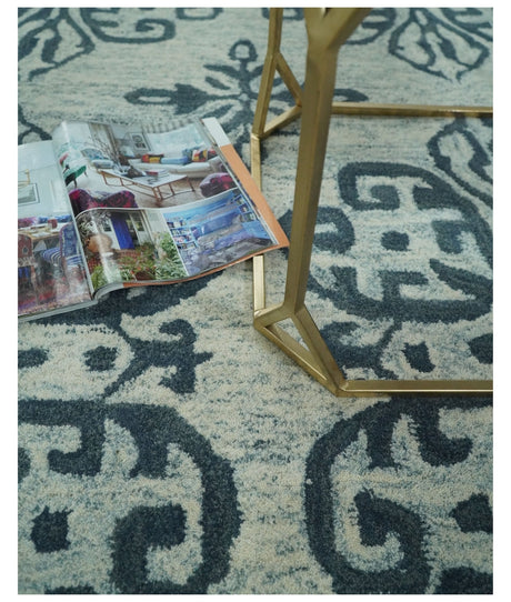 Modern Blue And Beige Hand-Tufted Wool Area Rug