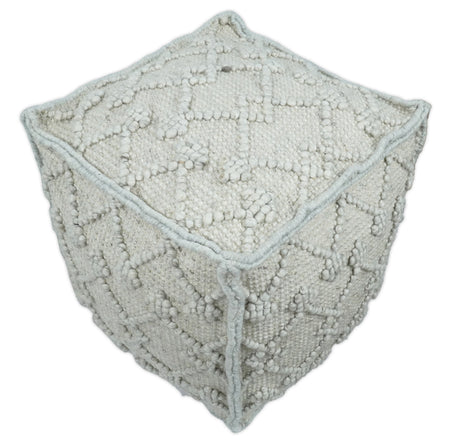 Modern Boho Design Beige Handwoven Wool Pouf